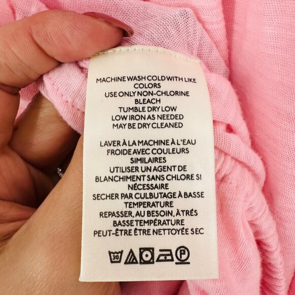 Free People Womens Pink Open Back Smocked Puff Sleeve Peplum Tie Blouse Top L/XL - Picture 9 of 9